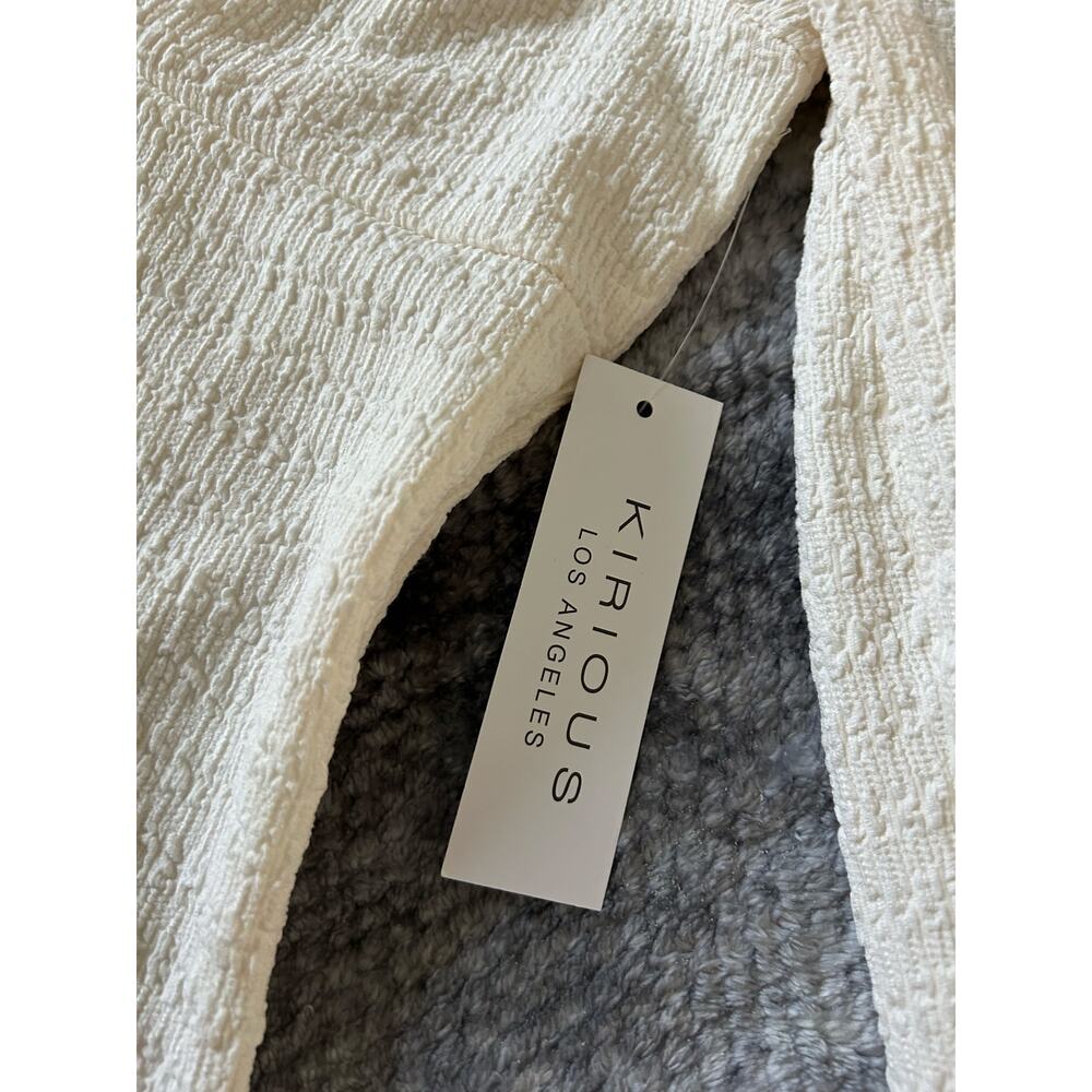 Kirious Los Angeles Cream Cropped Crinkle Long Sleeve Babydoll Peasant Top Large - Picture 11 of 12